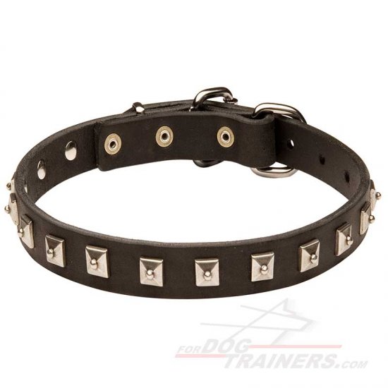 C26 - PRICE LEVEL 2 - Leather Canine Collar with 1 Row of Nickel Studs 25 mm wide