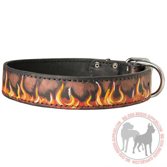 C79 - PRICE LEVEL 2 - Painted in Flames Leather Dog Collar for Walking and Training