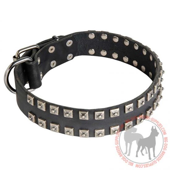 C93 - PRICE LEVEL 2 - Leather Collar "Caterpillar" 2 Rows Nickel Studs