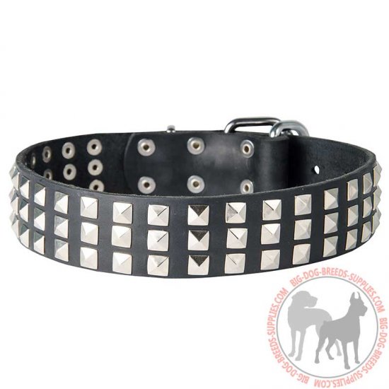 S45 - PRICE LEVEL 2 - Leather Collar with 3 Rows of Nickel Pyramids