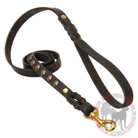 L36 - PRICE LEVEL 2 - Leather Dog Leash with Brass Studs