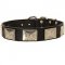 C83 - PRICE LEVEL 2 - Leather Dog Collar with Massive Nickel Plates Vintage Looking