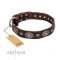 C224 - PRICE LEVEL 2 -'Extra Pizzazz' FDT Artisan Adorned Brown Leather Dog Collar