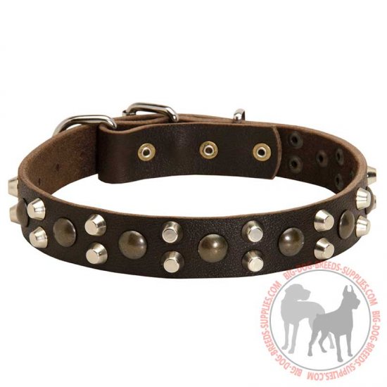 S563 - PRICE LEVEL 2 - Leather Dog Collar with Pyramids and Studs