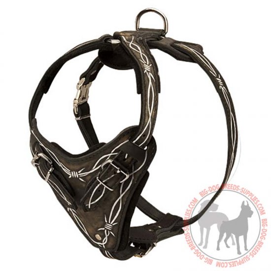 H1BW - PRICE LEVEL 2 - Hand painted Leather Dog Harness for Attack / Agitation Training