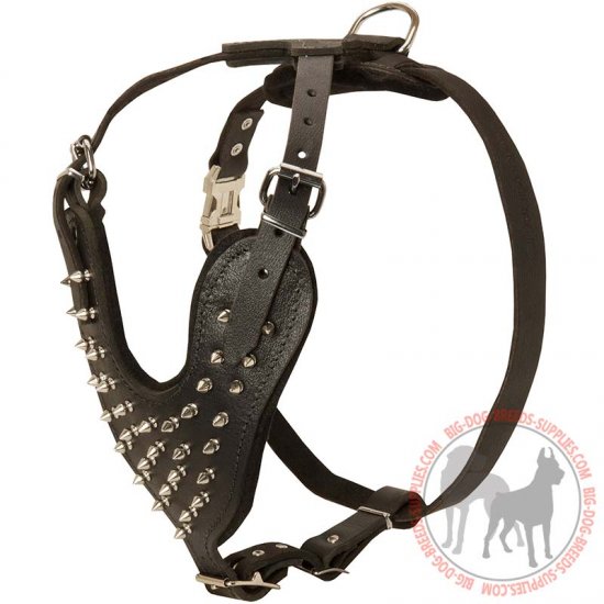 H9 - PRICE LEVEL 2 - Adjustable Leather Dog Harness with Nickel Spikes for Daily Walking