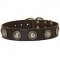 C73 - PRICE LEVEL 2 - Leather Dog Collar with Silver Conchos for Walking and Training