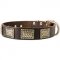 C89 - PRICE LEVEL 2 - Leather Dog Collar with Hammered Vintage BRASS Plates