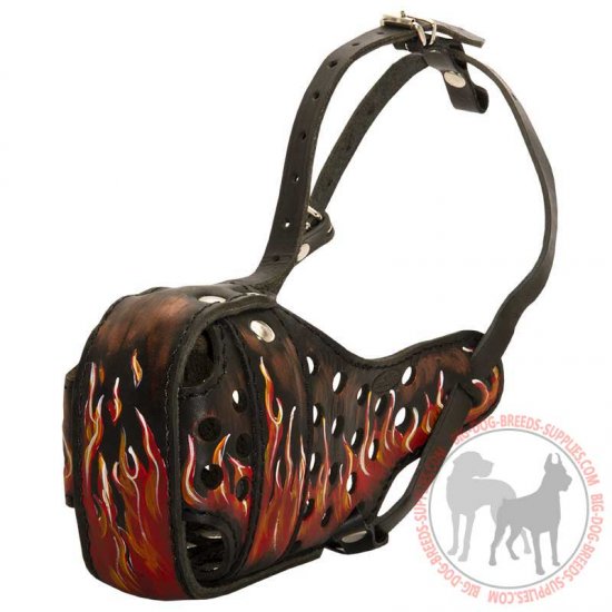M77FL - PRICE LEVEL 2 - Attack Training / Walking Handpainted Leather Dog Muzzle