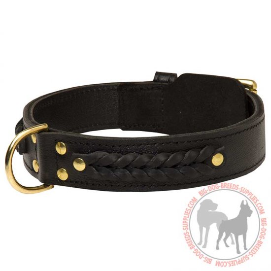 C55 - PRICE LEVEL 2 - Braided Wide 2 ply Leather Dog Collar for Fashion Walking & Training
