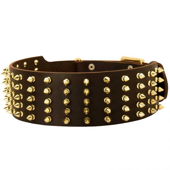 C82 - PRICE LEVEL 2 - Extra Wide Leather Dog Collar Decorated with Spikes