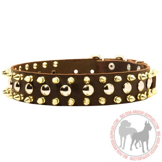 S57 - PRICE LEVEL 2 - Leather Dog Collar with Spikes and Studs