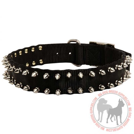 S33N - PRICE LEVEL 2 - Nylon Nickel Spiked Dog Collar