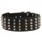 S89 - PRICE LEVEL 2 - Extra Wide Leather Dog Collar with 4 Rows of Pyramids