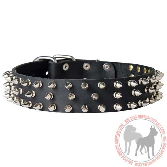 S44 - PRICE LEVEL 2 - Leather Collar with 3 Rows of Spikes