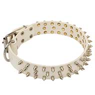 S44W - Price Level 2 - White Leather Dog Collar 3 Rows of Spikes