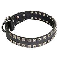 C93 - PRICE LEVEL 2 - Leather Collar "Caterpillar" 2 Rows Nickel Studs