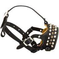M62 - PRICE LEVEL 2 - Functional Leather Dog Muzzle With Pyramids And Studs