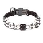 HS98 - PRICE LEVEL 1 - Dog Pinch Collar of Black Stainless Steel with Click Lock Buckle - 1/11 inch (2.25 mm) link diameter