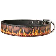 C79 - PRICE LEVEL 2 - Painted in Flames Leather Dog Collar for Walking and Training