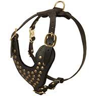 H15 - PRICE LEVEL 2 - Designer Leather Dog Harness with Studded Breast Plate