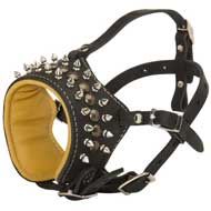 M61 - PRICE LEVEL 2 - Spiked Leather Canine Muzzle for No Bark Training