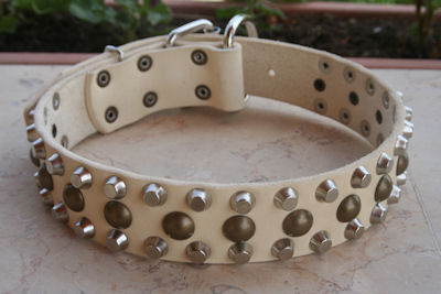 Custom 3 Rows Leather Dog Collar with Pyramids and Studs