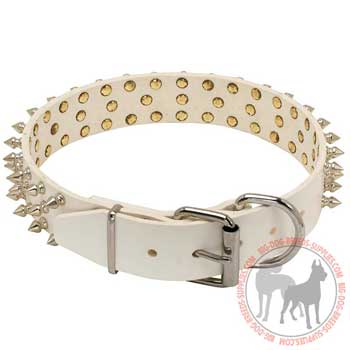 Dog leather collar 3 rows of spikes