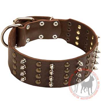 Dog leather collar with buckle and D-ring easily adjustable