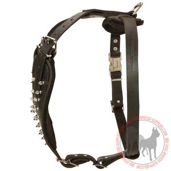  Spiked Leather Harness for Dog Walking
