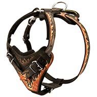 H1FL - PRICE LEVEL #2 Fire Flames Painted Agitation Training Leather Dog Harness