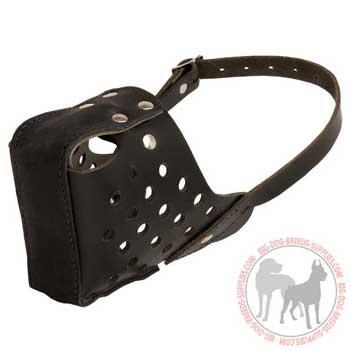 Dog leather muzzle with felt padded upper part