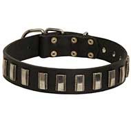 C90 - PRICE LEVEL 2 - Fashion Leather Dog Collar with Vertical Nickel Plates